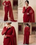 PLAIN CHIFFON SAREE RED COLOR