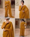 PLAIN CHIFFON SAREE  DUKE MUSTARD YELLOW