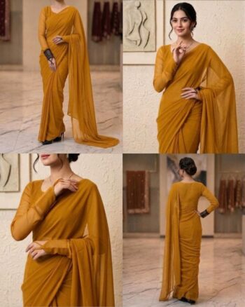 PLAIN CHIFFON SAREE  DUKE MUSTARD YELLOW