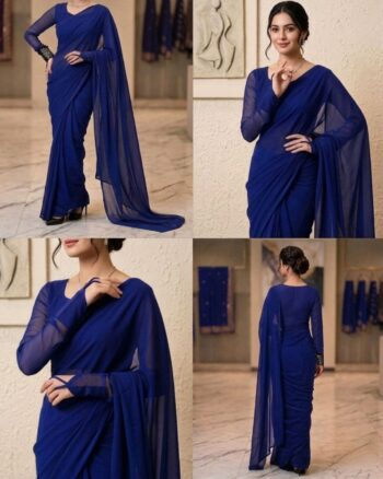 PLAIN CHIFFON SAREE NAVE BLUE