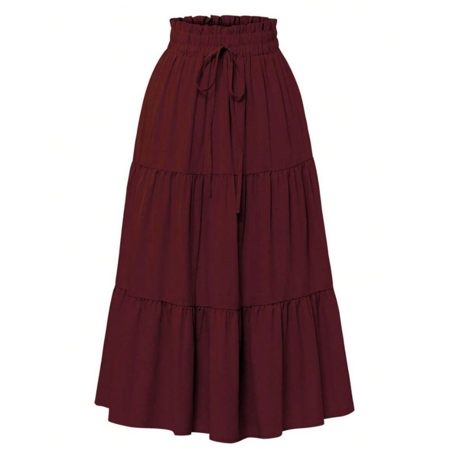 Classic Chic High-Waist Skirts” mehroon color