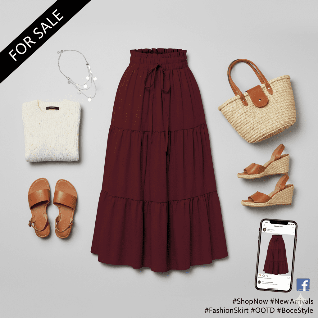 Classic Chic High-Waist Skirts” mehroon color