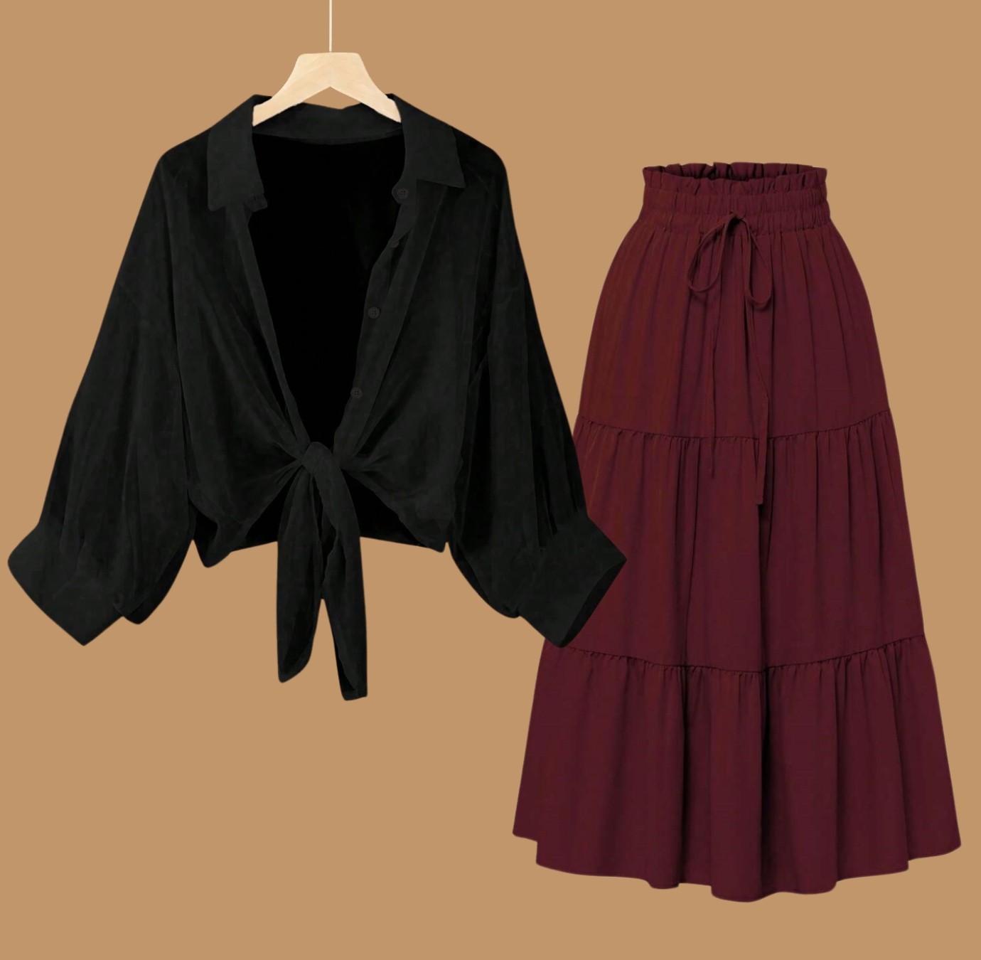 Women Black Shirts Loose Casual with Mehron Skirt