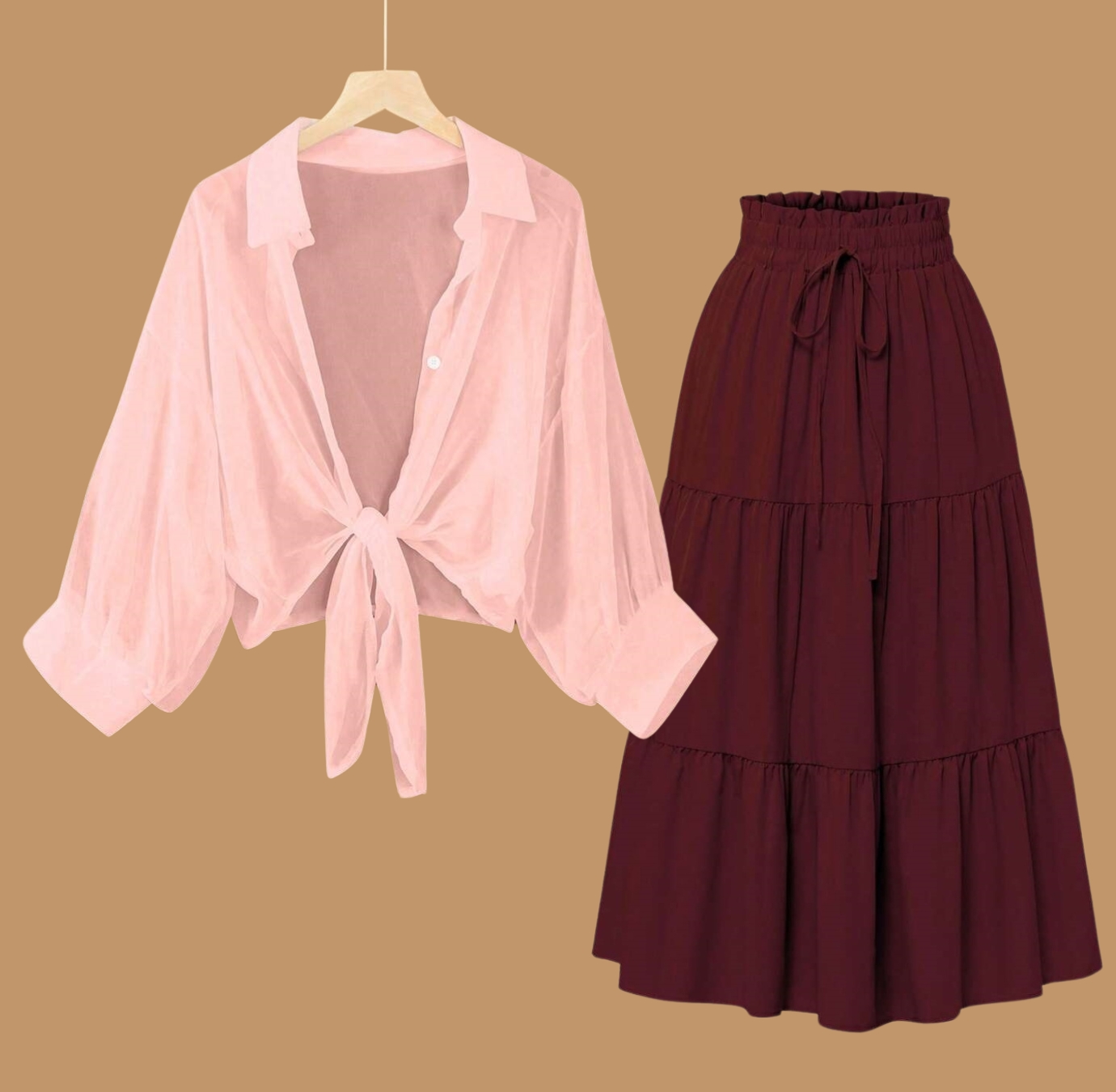 Women pink Shirts Loose Casual with mehron Skirt