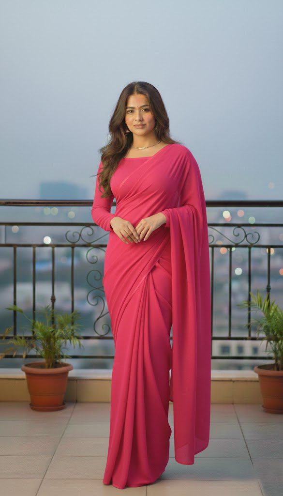 KSG Premium Saree Collection color shocking pink