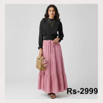 Two-Piece Magic – Fancy Top & Skirt color black top pink  skirt