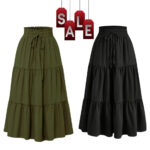 High Waisted Long Skirt for Women | Basic Color Collection | KSG World color Black Green