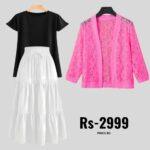 3-Piece Combo: Skirt, T-Shirt & Net Coat | Save on Sets