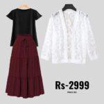 3-Piece Combo: Skirt, T-Shirt & Net Coat | Save on Sets