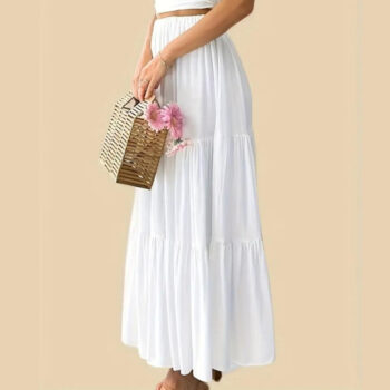 High Waisted Long Skirt for Women | Basic Color Collection | KSG World color white