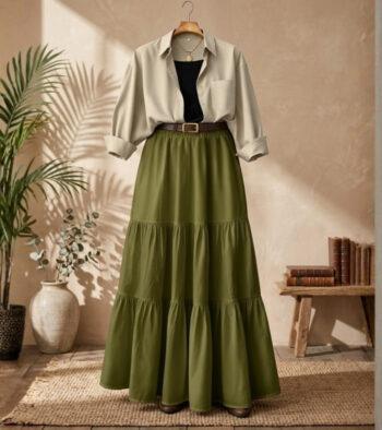 3-piece combo deal (1 Skirt + 1 Inner T-Shirt + 1 Button Down Shirt