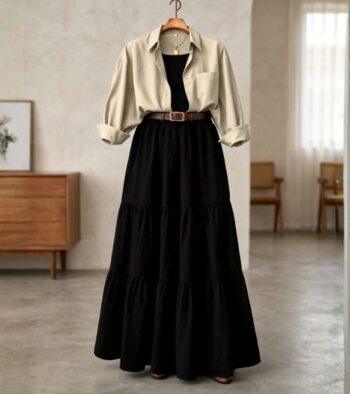 3-piece combo deal (1 Skirt + 1 Inner T-Shirt + 1 Button Down Shirt