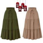 High Waisted Long Skirt for Women | Basic Color Collection | KSG World color Beige Green