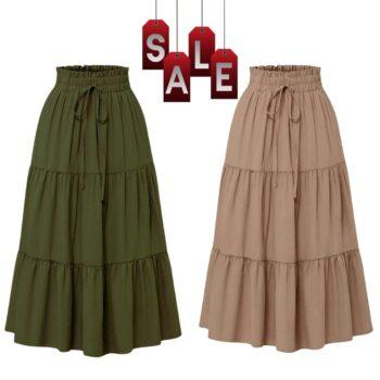 High Waisted Long Skirt for Women | Basic Color Collection | KSG World color Beige Green