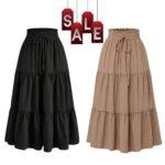 High Waisted Long Skirt for Women | Basic Color Collection | KSG World color Black Beige