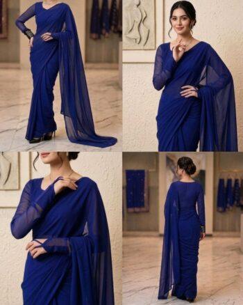 PLAIN CHIFFON SAREE NAVE BLUE