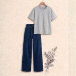 "Soft Gray  & Crisp nave blue : The Ultimate Wide-Leg Denim Set"