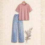 "Soft pink  & Crisp sky blue : The Ultimate Wide-Leg Denim Set"
