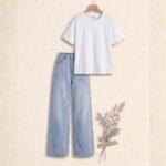 "Soft white & Crisp White: The Ultimate Wide-Leg Denim Set"