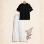"Soft Pink & Crisp White: The Ultimate Wide-Leg Denim Set"