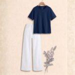 Soft Nave Blue  & Crisp White: The Ultimate Wide-Leg Denim Set"