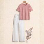 Soft Pink & Crisp White: The Ultimate Wide-Leg Denim Set"